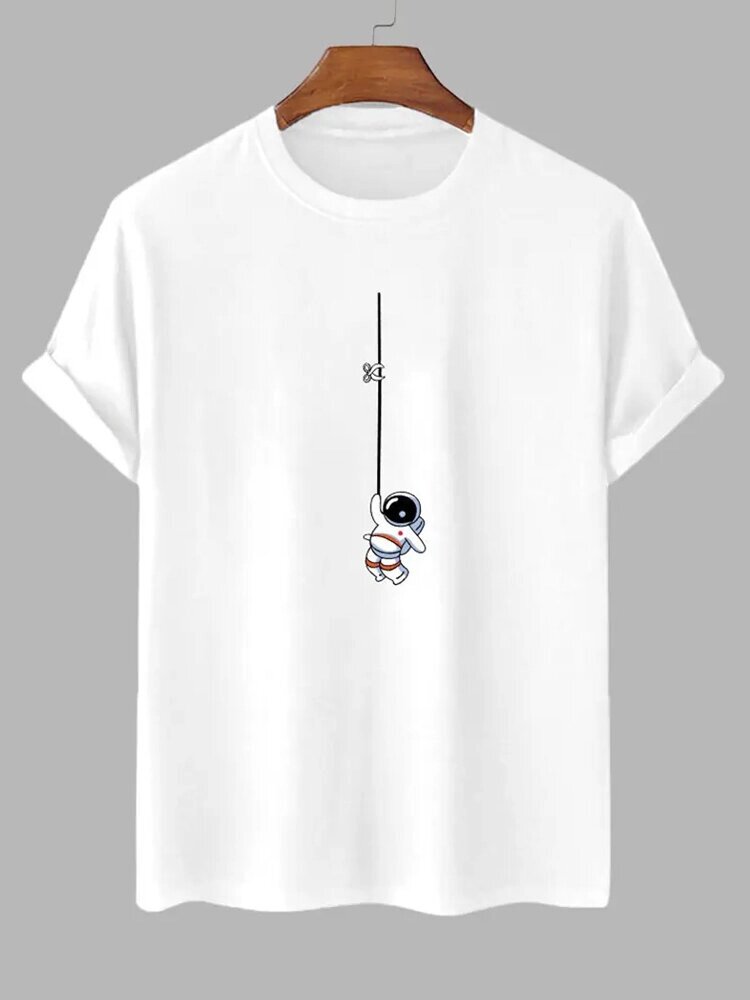 Mens Cartoon Astronaut Print Crew Neck Short Sleeve T-Shirts - скидка