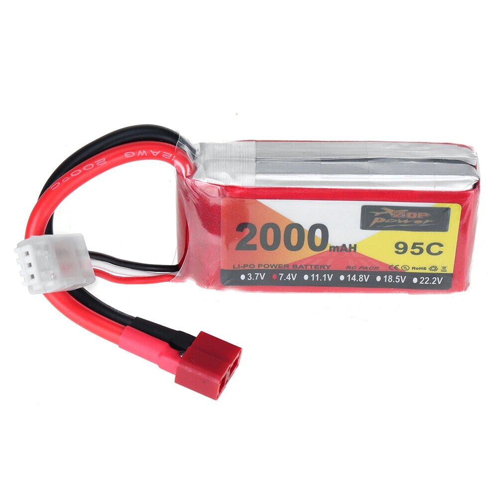 ZOP Power 7.4V 2000mAh 95C 2S LiPo Батарея T Deans Plug для RC Авто - фото