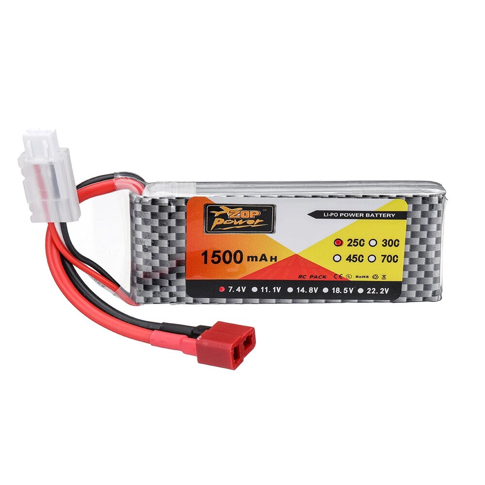 ZOP power 7,4 в 1500 мач 25C 2S lipo батарея T plug для RC авто - отзывы