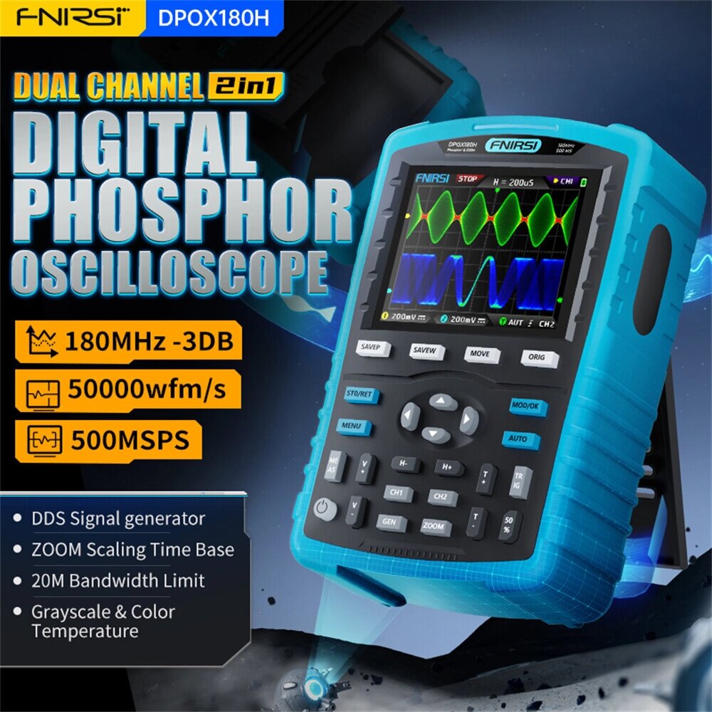 FNIRSI DPOX180H Ручной цифровой люминофор Осциллограф 180 МГц-3DB 50000wfms/s двухканальный 20 МГц генератор сигналов ZO - доставка