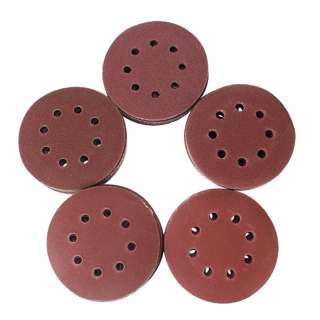 100Pcs 125mm 8 Holes Abrasive Sand Discs 60/80/100/120/240 Grit Sanding Papers - Андижан