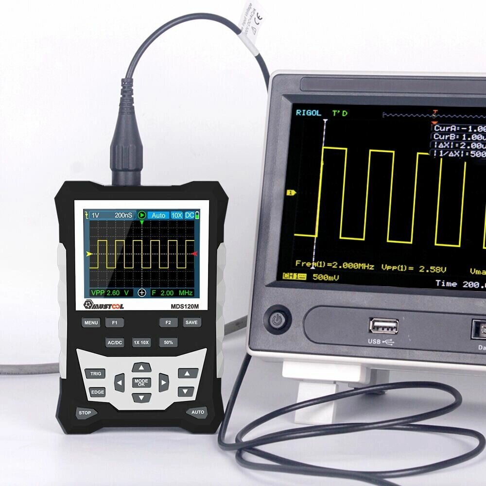 MUSTOOL MDS120M Professional Digital Oscilloscope 120MHz Analog Bandwidth 500MS/s Sampling Rate 320x240 LCD Screen Suppo - заказать