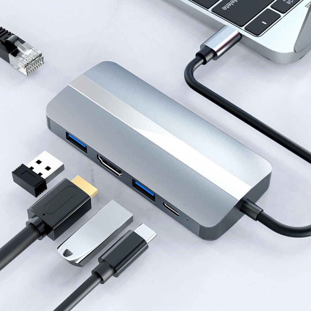 7 в 1 Док-станция Тип-с Адаптер разветвителя концентратора USB-C с USB-C USB3.0 2.0 PD 87 Вт 4K/30 Гц 100 Мбит/с RJ45 LA - характеристики