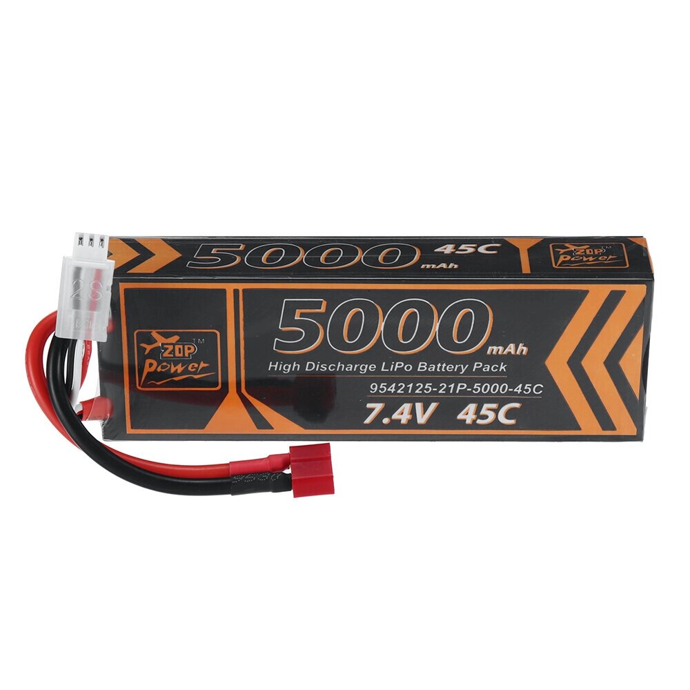 ZOP power 7,4 в 5000 мач 45C 2S lipo батарея T plug для RC авто - фото