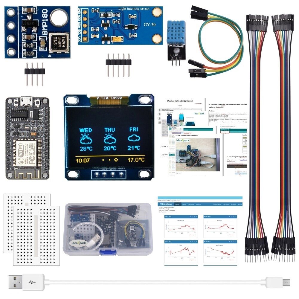 AOQDQDQD ESP8266 Метеостанция Набор с индикатором температуры, влажности и атмосферного давления Датчик 0,96 Дисплей дл - особенности