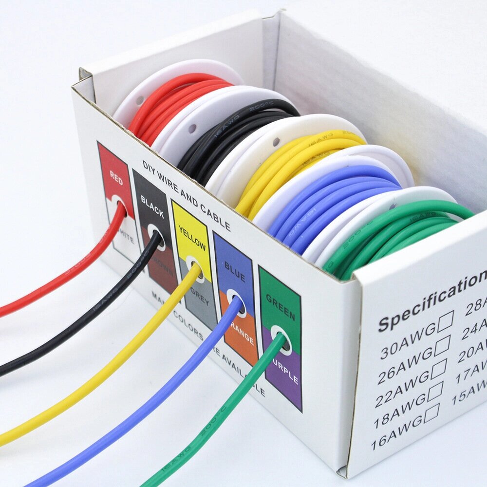 Flexible Silicone Wire and Cable 5 Colors in a Box Mixed Wire Tinned DIY High Quality Pure Copper Line 20AWG/22AWG/24AWG - сравнение