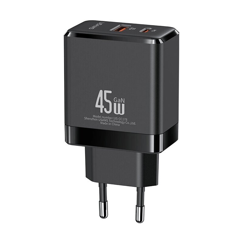 [Gan tech] USAMS US-CC178 T58 2-портовое зарядное устройство USB PD мощностью 45 вт USB-C PD+USB-A QC SCP адаптер настен - скидка