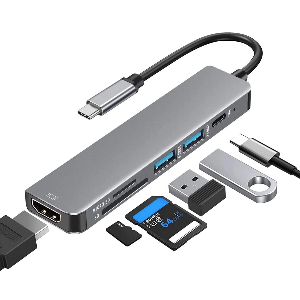 Адаптер-концентратор Bakeey 6-в-1 USB-C HDMI 4K при 30 Гц USB3.0 Док-станция USB-C Зарядка PD 100 Вт Устройство чтения S - преимущества