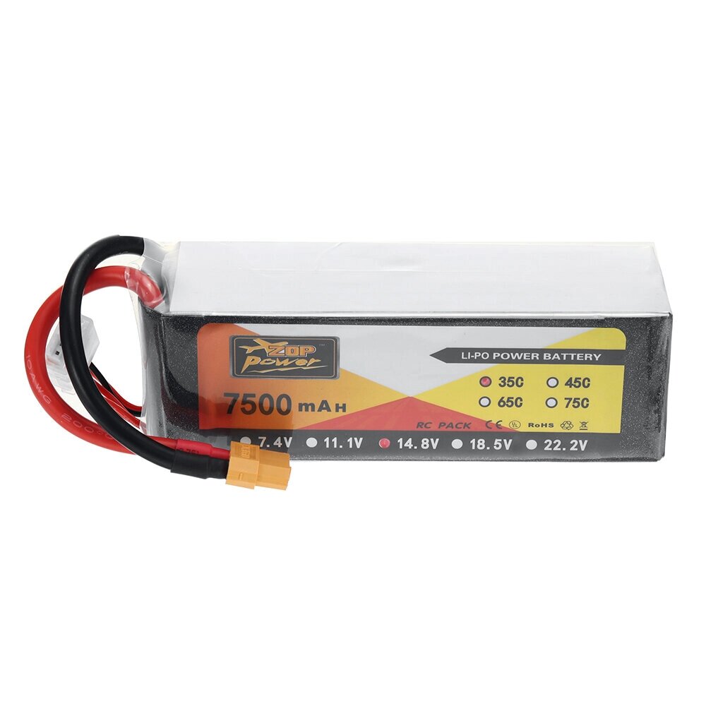 ZOP power 14,8 в 7500 мач 35C 4S1p lipo батарея разъем XT60 для RC дрон - фото