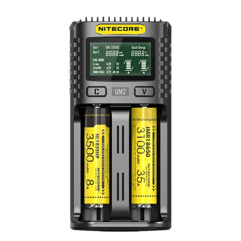 NITECORE UM2 LCD Дисплей 5V/2A литиевое зарядное устройство Батарея USB QC Smart Rapid Charger для AA AAA 18650 21700 26 - преимущества