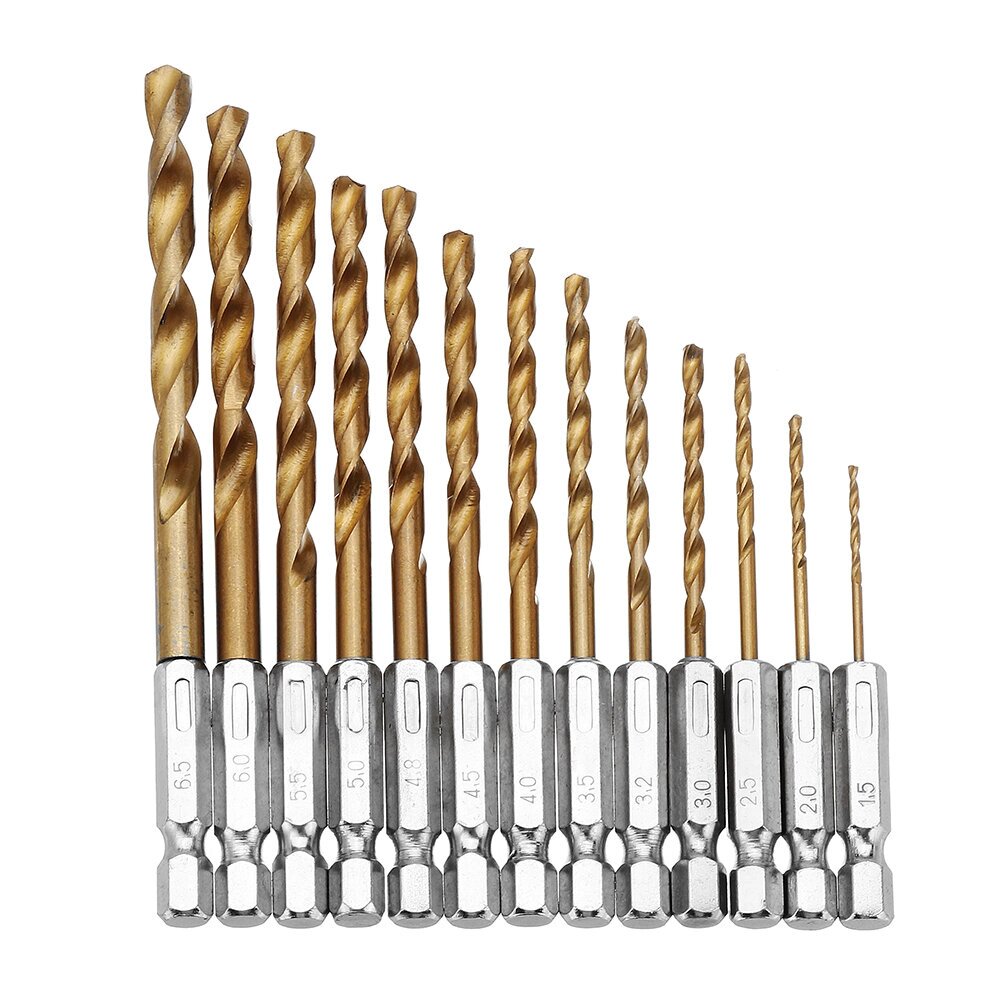 Drillpro DB-T2 13pcs 1.5-6.5mm HSS Titanium Coated 1/4 Inch Hex Shank Twist Дрель Bit Set - особенности