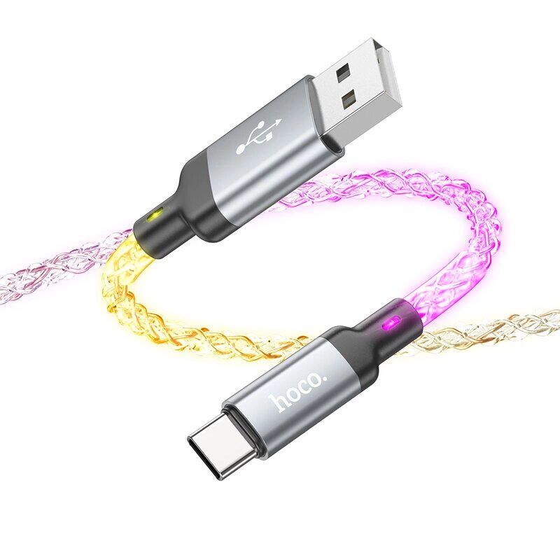 НОСО U112 3A USB-A to Тип-c Cable Soft Цвет ful Светодиодные лампы Shine Fast Charging Data Cable Data Transmission Thick - выбрать