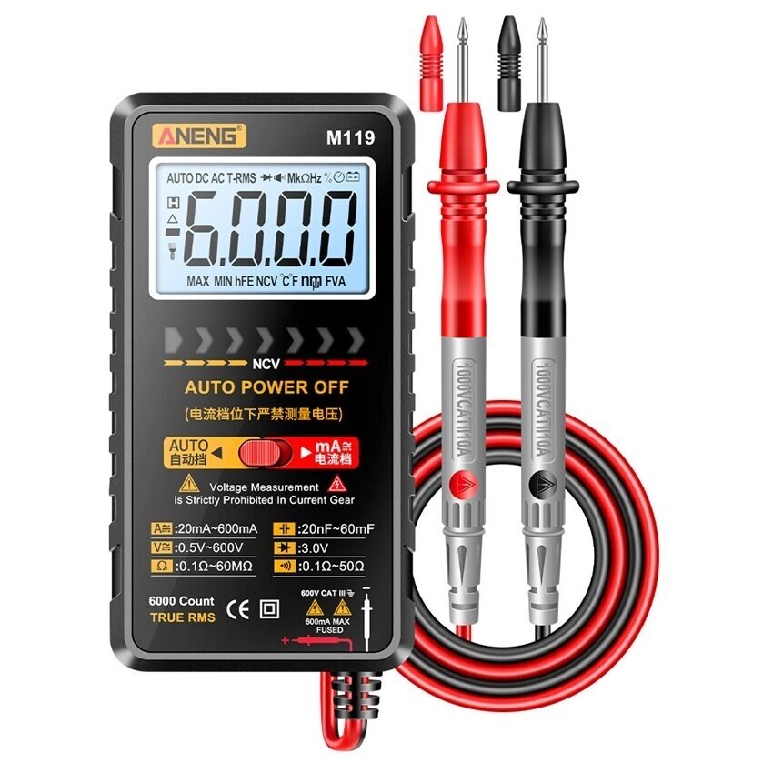 ANENG М119 Портативный 6000 отсчетов Цифровой Мультиметр Avometer Transistor Capacitor Tester - описание