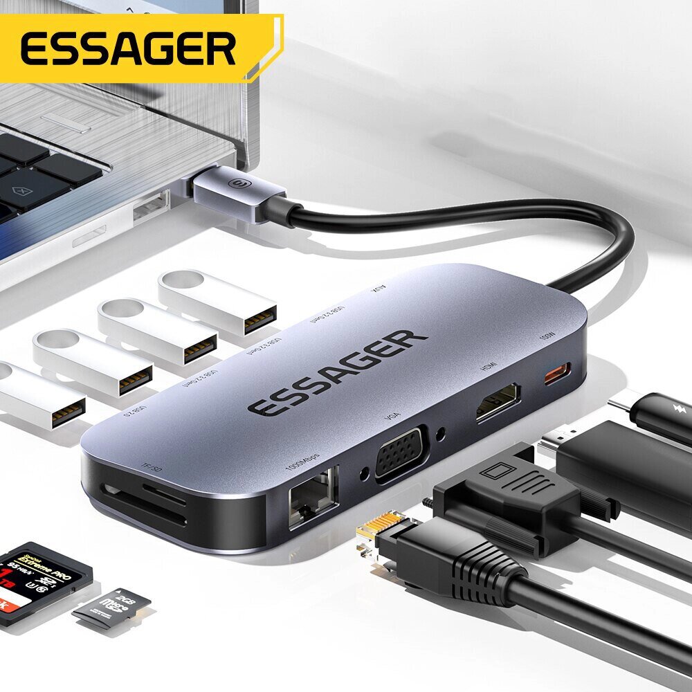 Essager 11 в 1 USB C HUB 4K 30 Гц Type C Док-станция для Macbook Air Pro Адаптер-разветвитель для ноутбуков HDMI-совмест - преимущества