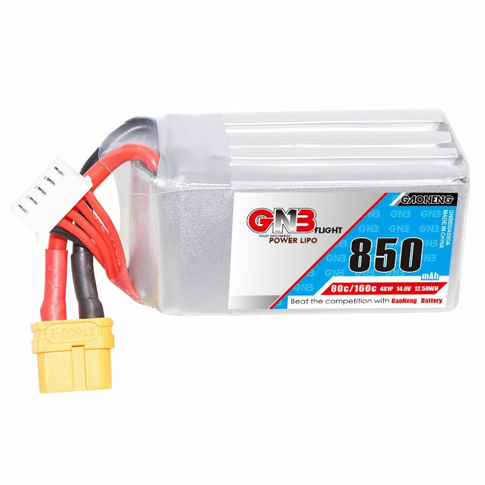 Gaoneng 14,8 В 850 мАч 80C 4S LiPo Батарея Разъем XT60 для RC Дрон - гарантия