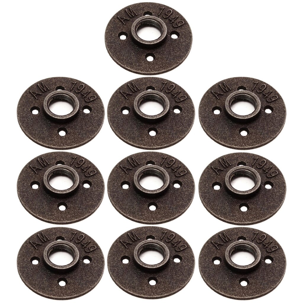 10pcs 3/4 Inch Black Malleable Iron Floor Flange Fitting Pipe NPT Antique Wall Flange Seat - фото