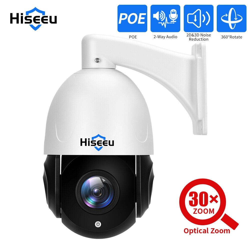 Hiseeu 5MP 30-кратный оптический зум PTZ IP POE Система видеонаблюдения камера CCTV 2-сторонняя аудиозапись На открытом - доставка