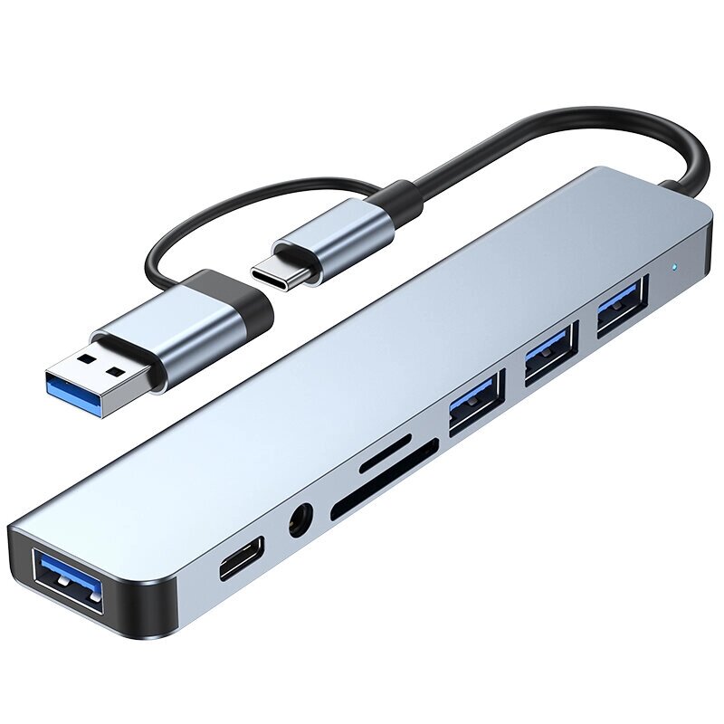 8 в 1 Type-C Док-станция Адаптер разветвителя концентратора USB-C с USB3.0 * 2 USB2.0 * 2 Данные USB-C * 1 Слот для устр - доставка