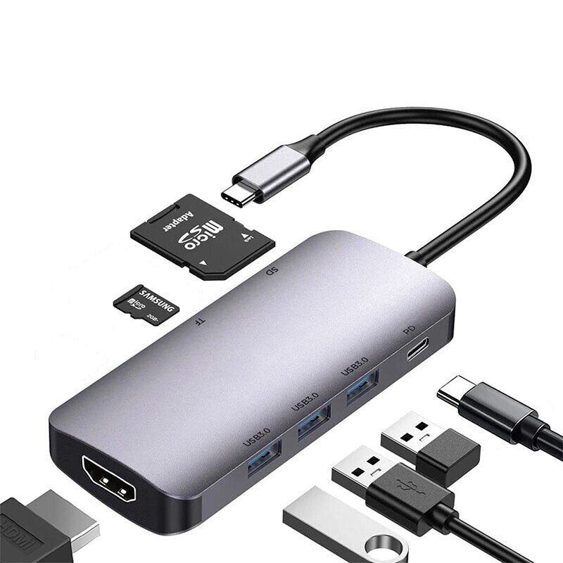 Pobod 7-in-1 тип-c docking sation USB-c hub splitter adapter with USB3.0*3 PD100W USB-c 4K@30hz HDMI SD/TF card reader S - Узбекистан