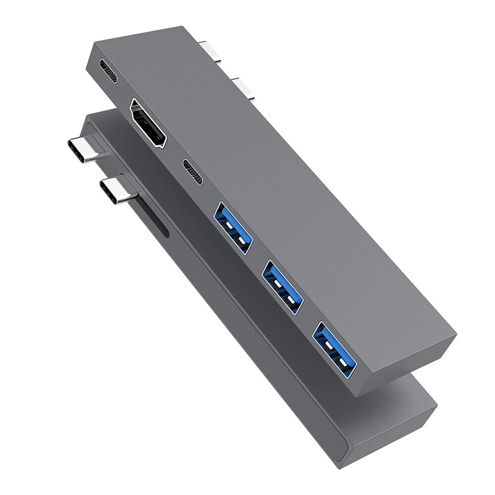 Док-станция 6 в 1 с двойным интерфейсом Тип-c Концентратор USB-c с USB3.0 * 3 PD100W USB-c 5 Гбит / с USB-c 3.0 4K / 30 - фото