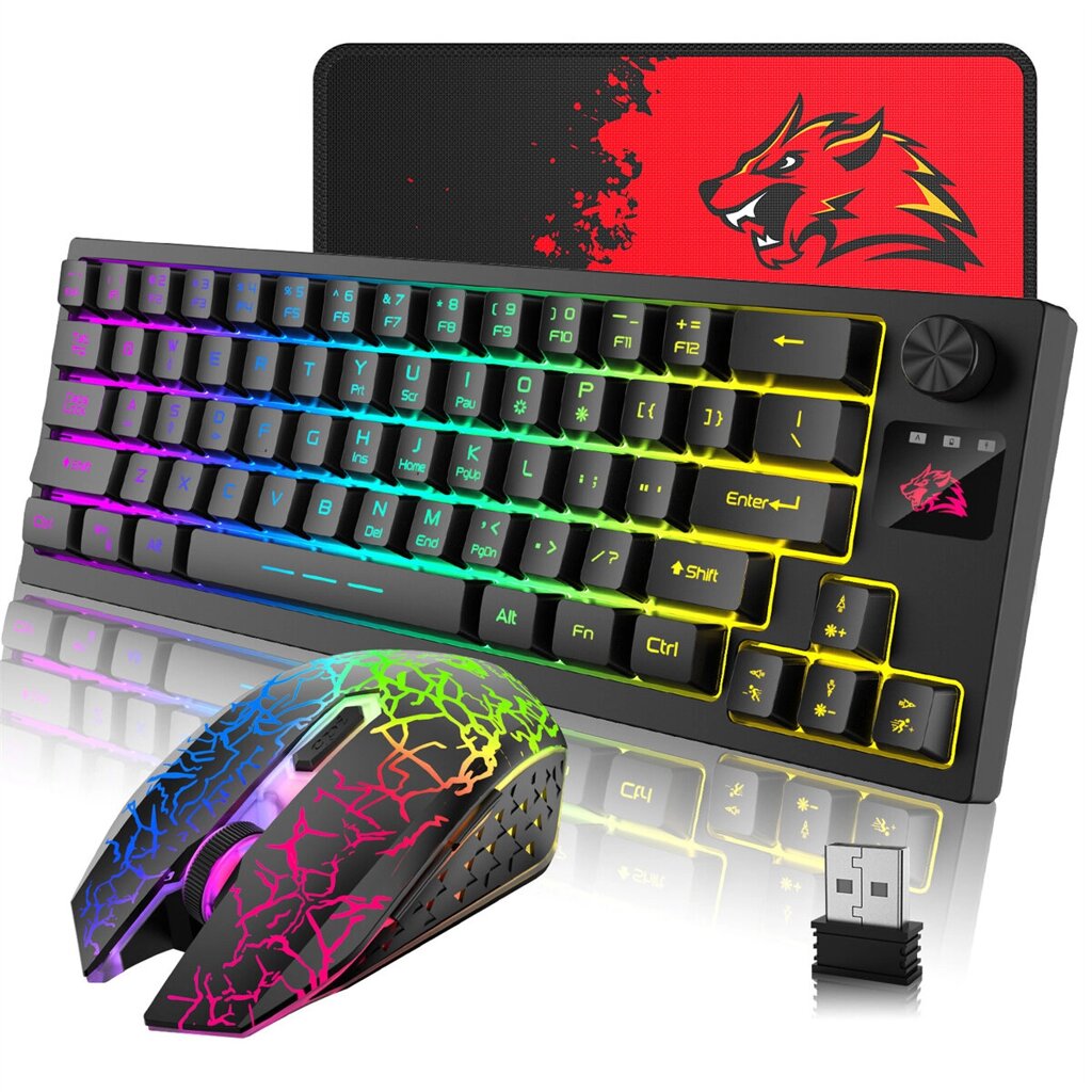 ЗИЮЛАНГ Т50 2.4G Wireless Клавиатура Мышь Combo 64-keys Translucent RGB Backlit Gaming Клавиатура Регулируемый 800-2400D - интернет магазин