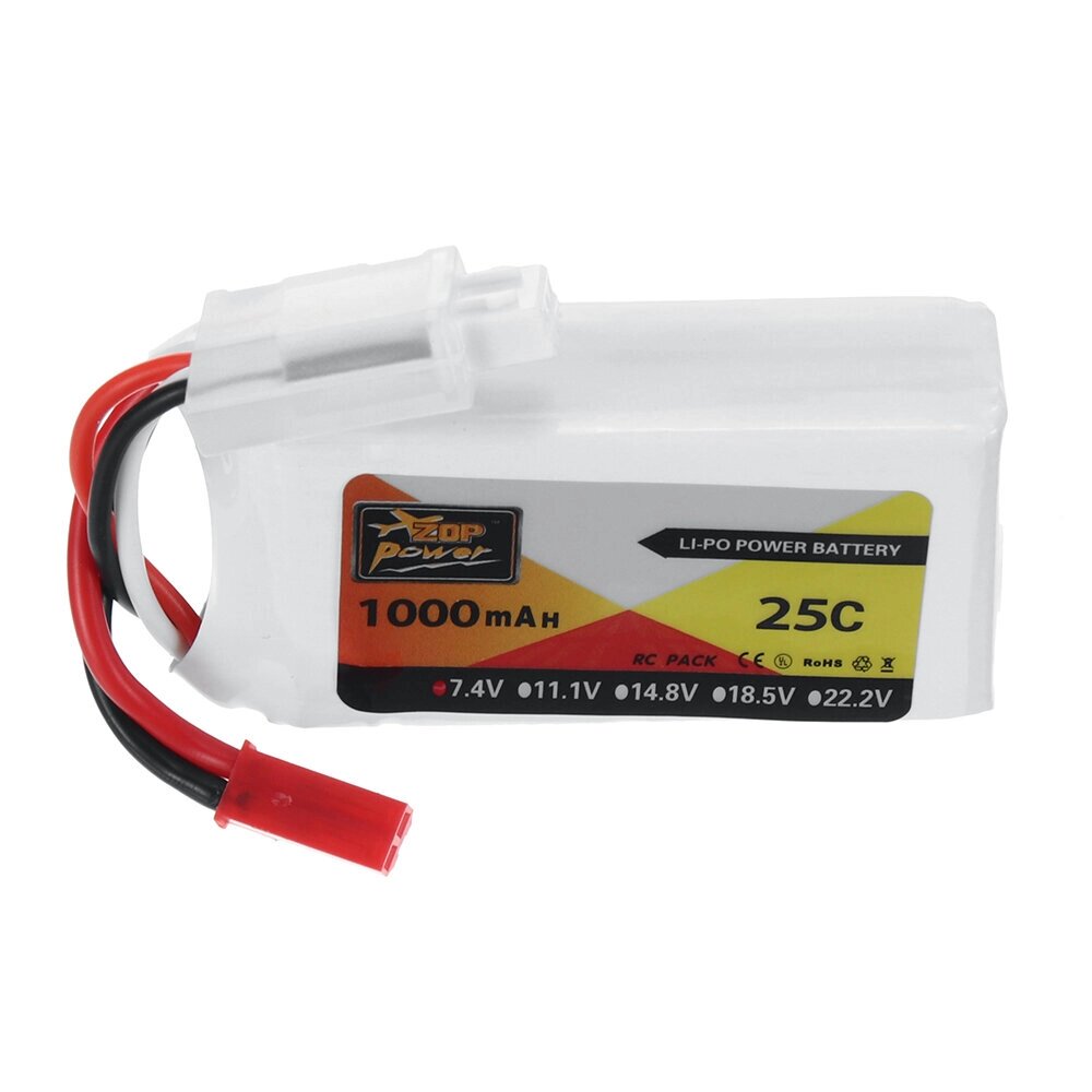 ZOP power 7.4V 1000mah 25C 2S lipo батарея разъем JST для RC дрон - характеристики