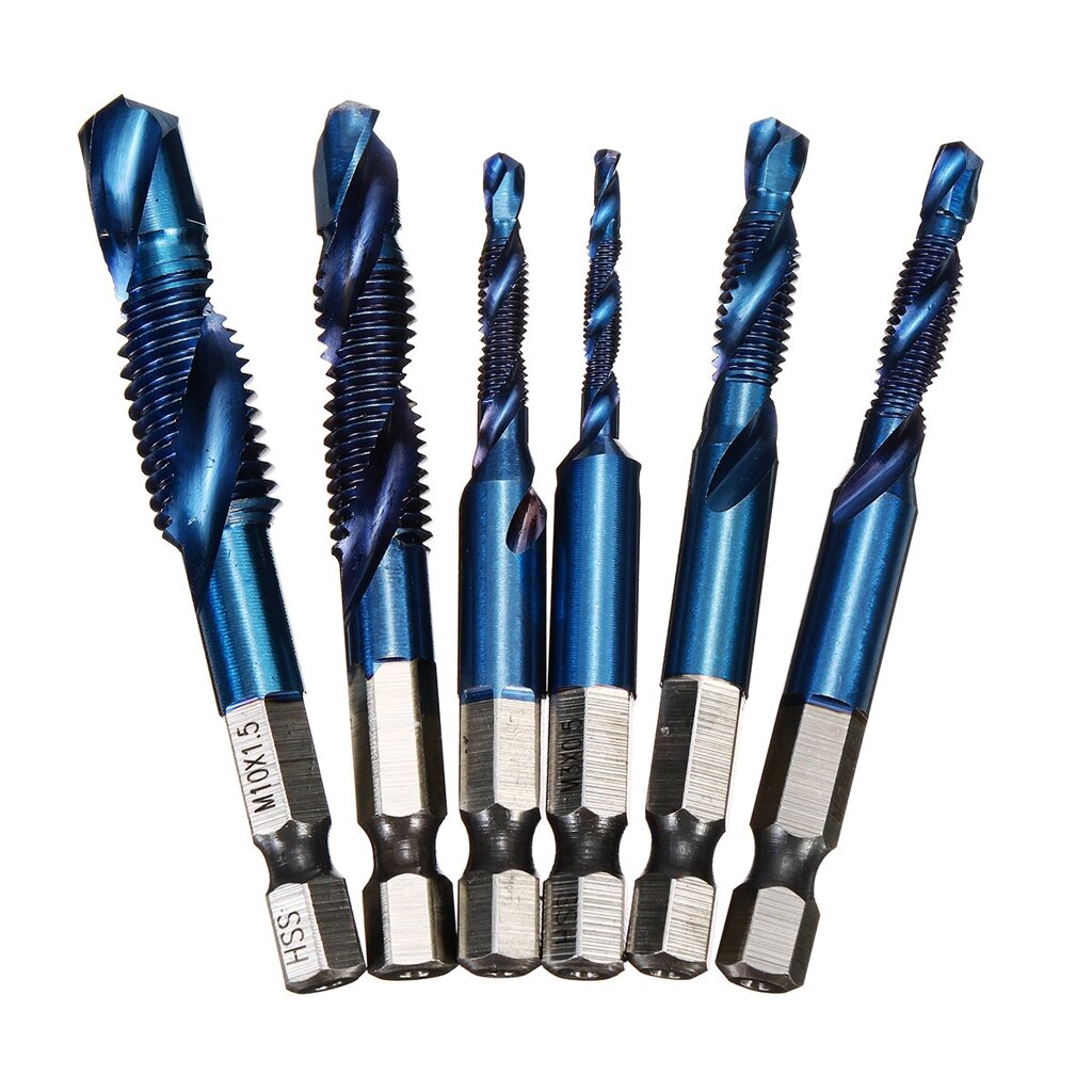 6Pcs M3-m10 1/4 Inch Hex Shank Metric Thread Blue Nano Coated HSS Drill and Tap Bits Screw Tap - преимущества