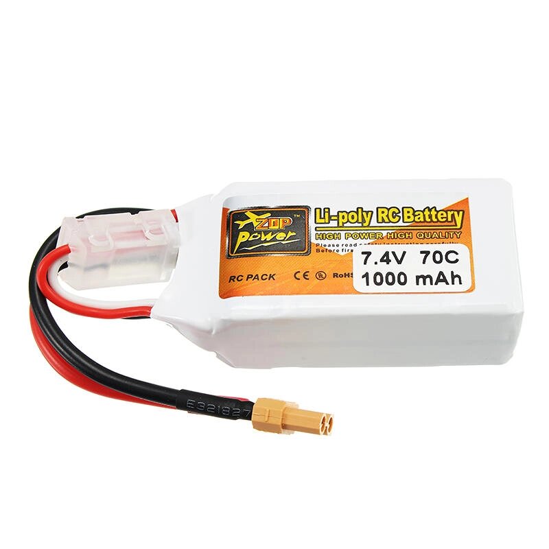 ZOP Power 7.4V 1000mAh 70C 2S Lipo Батарея XT30 штекер - особенности