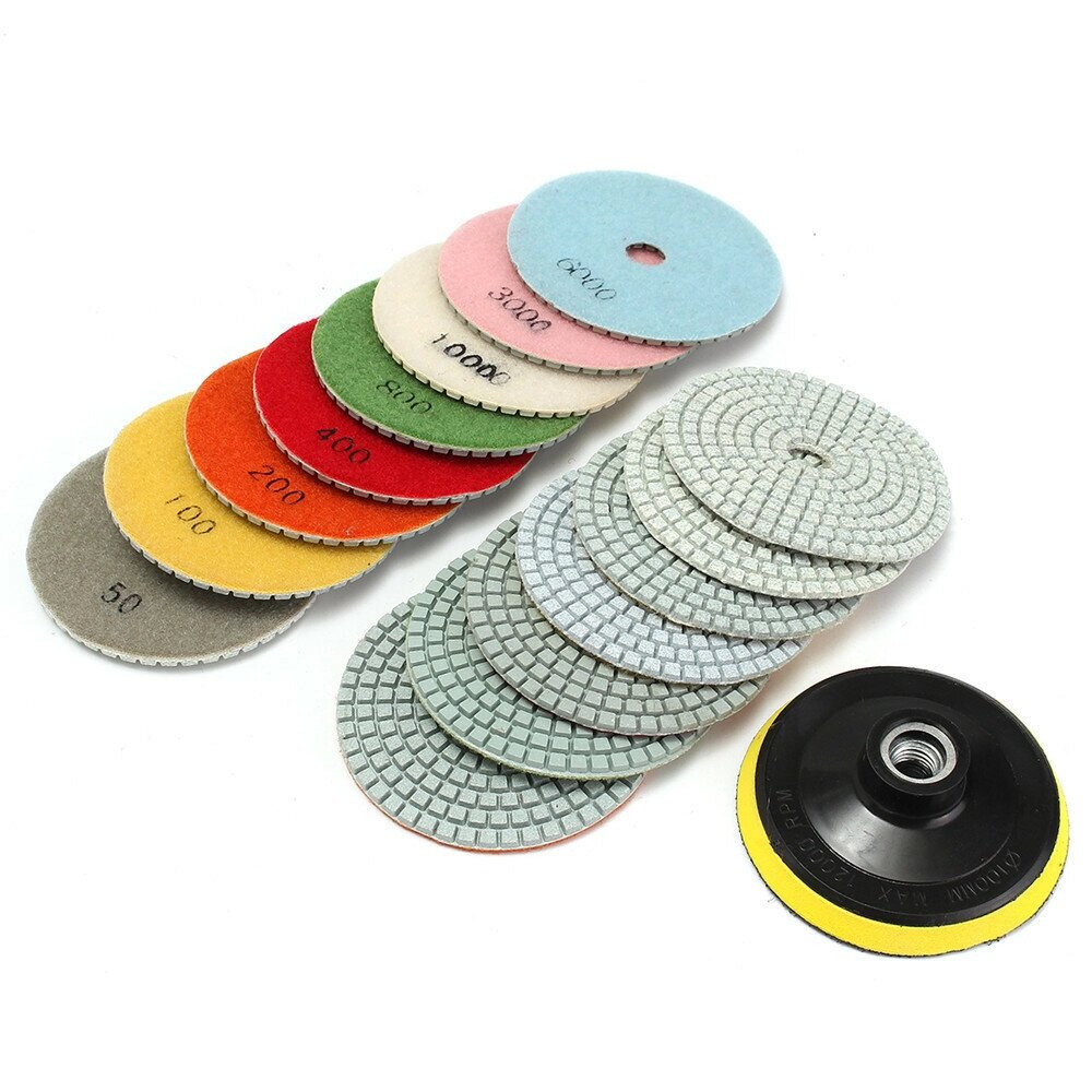 16pcs 4 Inch 50 to 10000 Grit Diamond Polishing Pad for Granite Stone Concrete Marble - Узбекистан