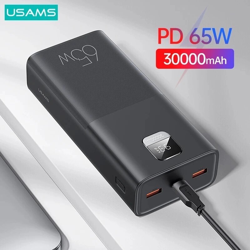 USAMS 30000mAh 65W Digital Дисплей Power Bank с быстрой зарядкой PD QC FCP SCP AFC External Батарея для iPhone 14 13 для - гарантия