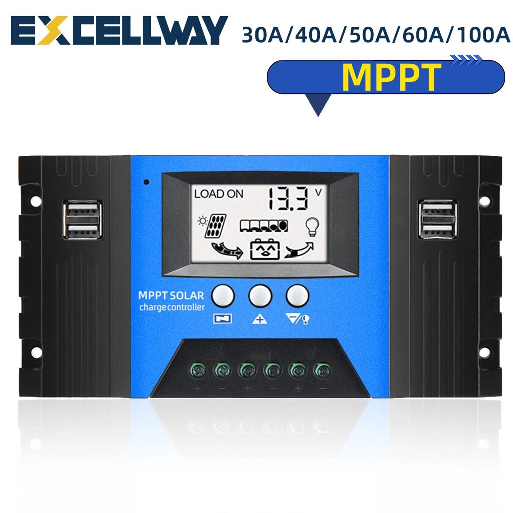 EXCELLWAY 30/40/50/60/100A MPPT Solar Controller LCD Solar Charge Controller Accuracy Dual USB Solar Panel Battery Regul - фото