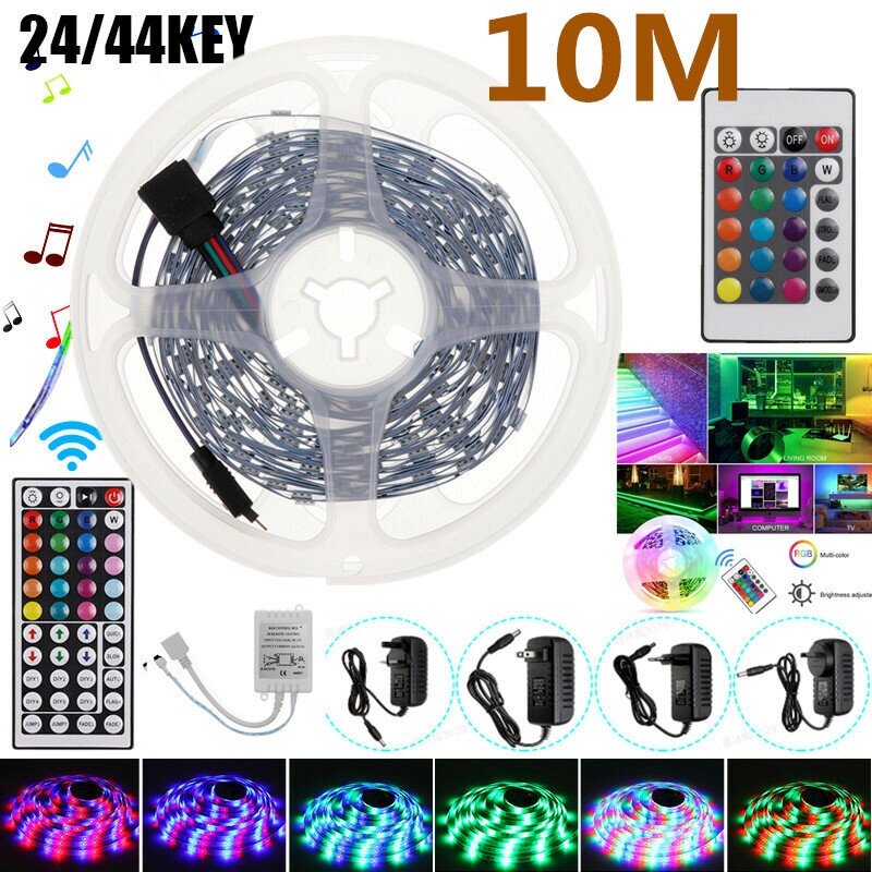 2 * 5 м, не водонепроницаемая, RGB LED, полоса света 5050 SMD, полный комплект гибкой ленты + 24/44 ключа, Дистанционный - фото