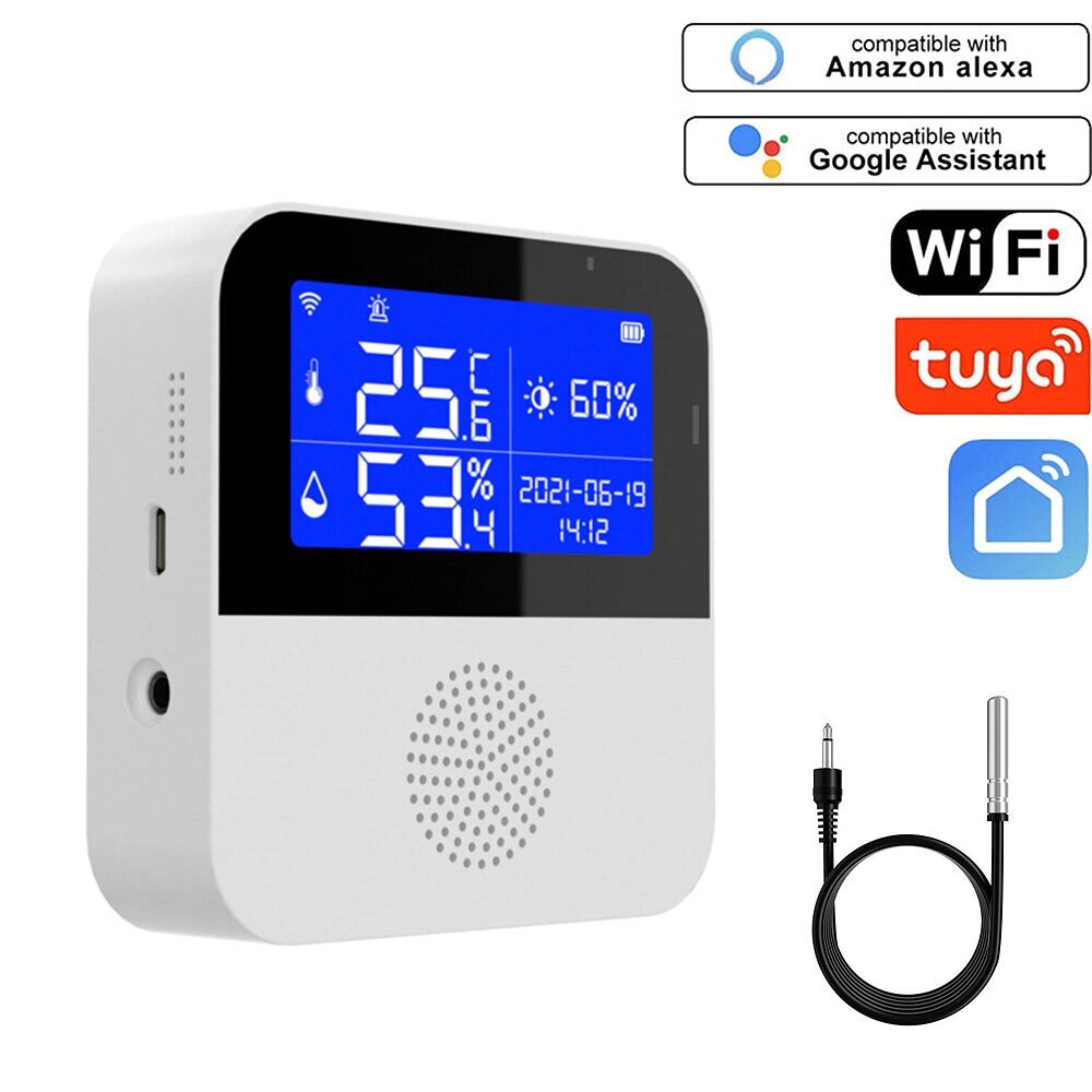 Tuya WiFi Smart Temperature Humidity Датчик Внутренний Термометр Измеритель влажности с LCD Дисплей Приложение для обнар - описание