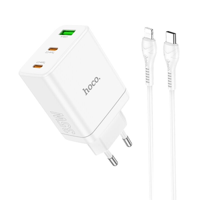 HOCO N33 PD35W 3-портовое зарядное устройство USB PD Dual Тип-c + USB-A PD QC3.0 Адаптер для настенного зарядного устрой - фото