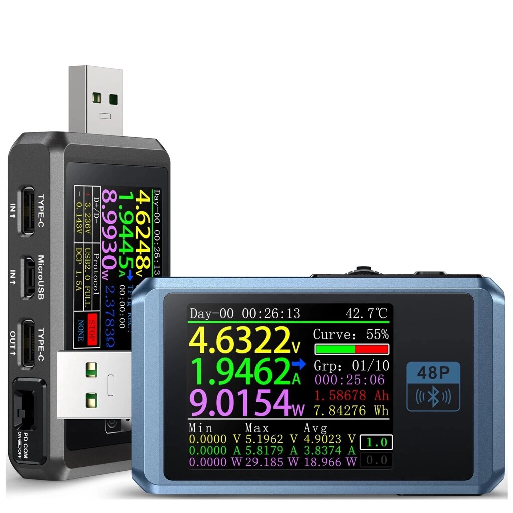 FNIRSI-FNB48P Амперметр Вольтметр USB-тестер TYPE-C Обнаружение быстрой зарядки Триггер Измерение пульсаций емкости с ме - описание