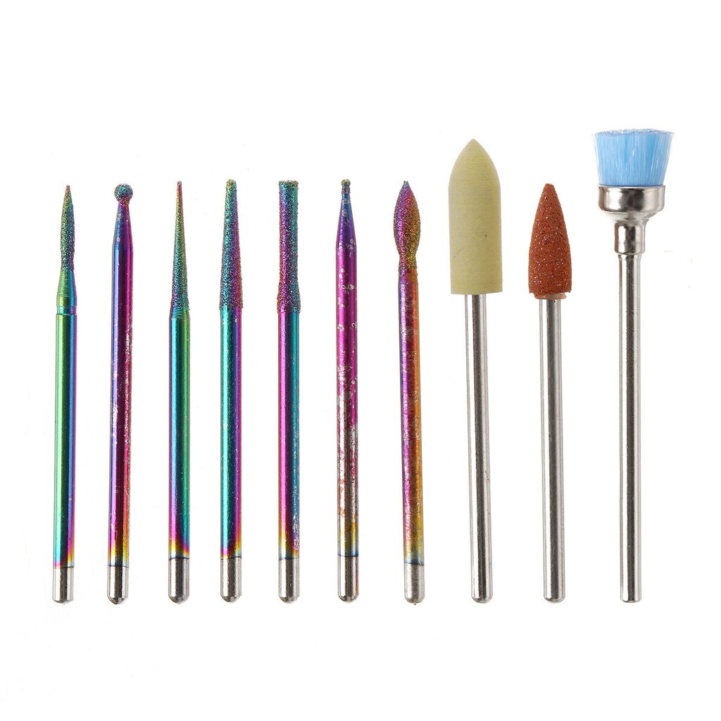 10pcs Nail Art Color Tungsten Carbide Grinding Drill Bits Electric Nails Machine Bit Grinding Head Set - розница