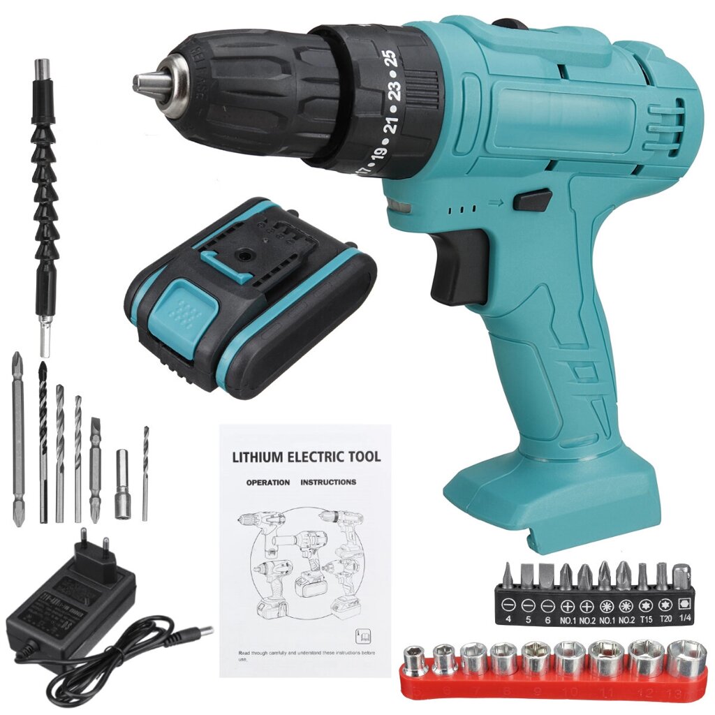 48V Impact Electric Drill 6000mAh Drill Screwdriver W/ LED Working Light W/ 1/2pc Battery - скидка