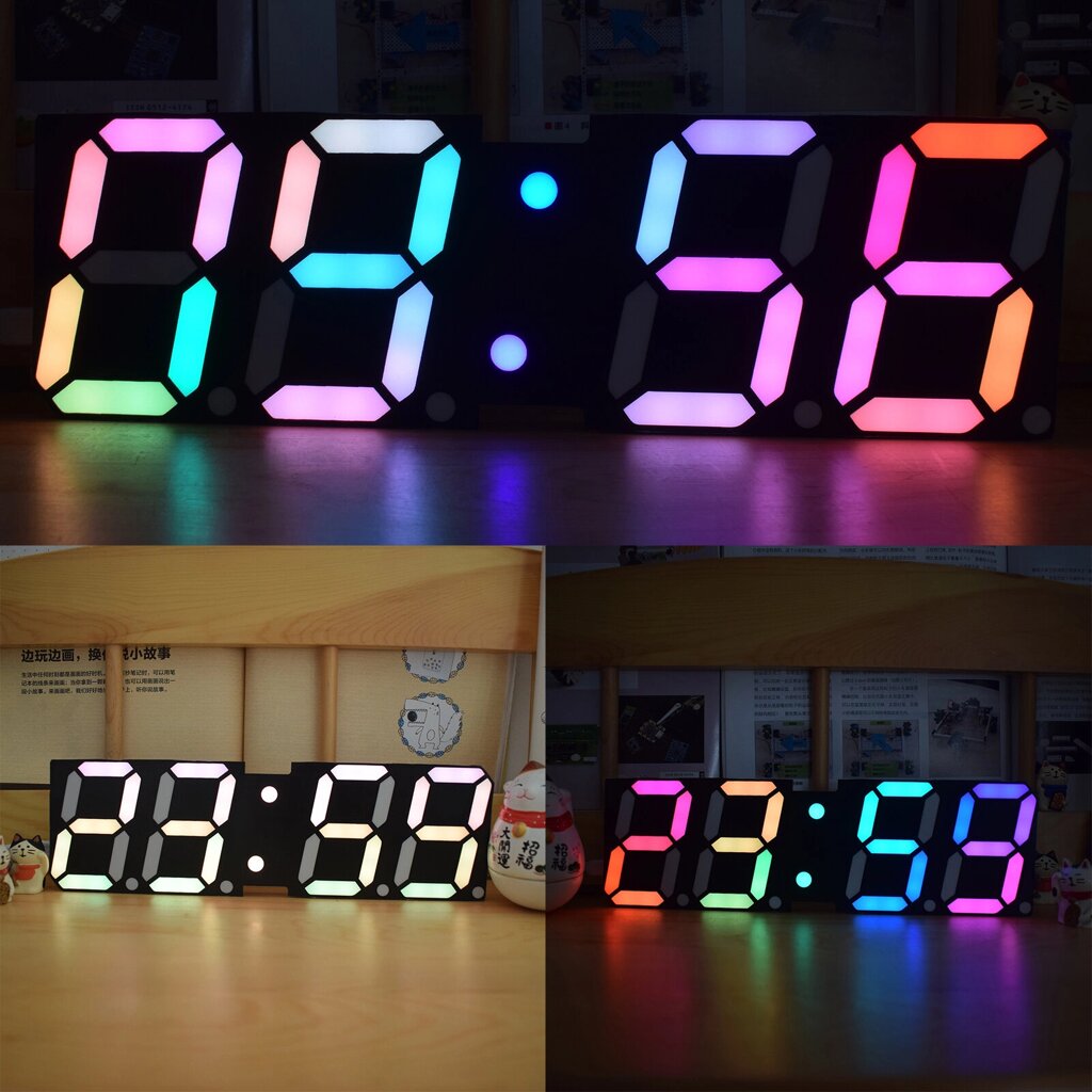 High-Brightness LED Large Size Font RGB Rainbow Color Desktop Digital Tube DIY Alarm Clock Wall Decoration Living Room L - наличие