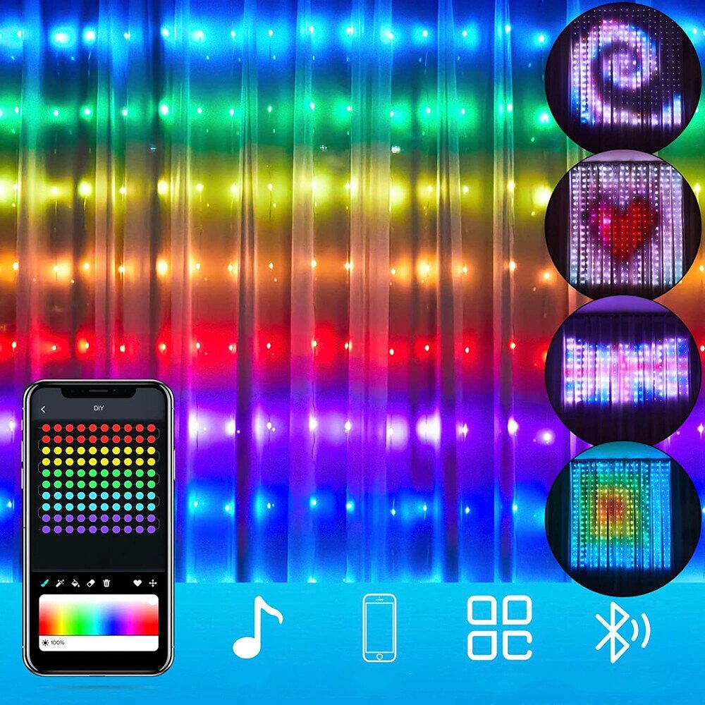 Smart LED RGB Color DIY Smart Curtain String Light Bluetooth APP Control Christmas Fairy Light DIY Picture Дисплей Garla - интернет магазин