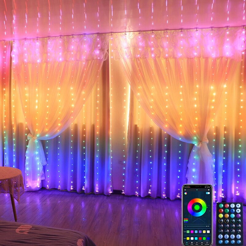 3 м * 3 м Smart Curtain Lightt Garland USB Bluetooth Дистанционный Festoon Лампа Led Window Fairy Light для дома, спальн - преимущества