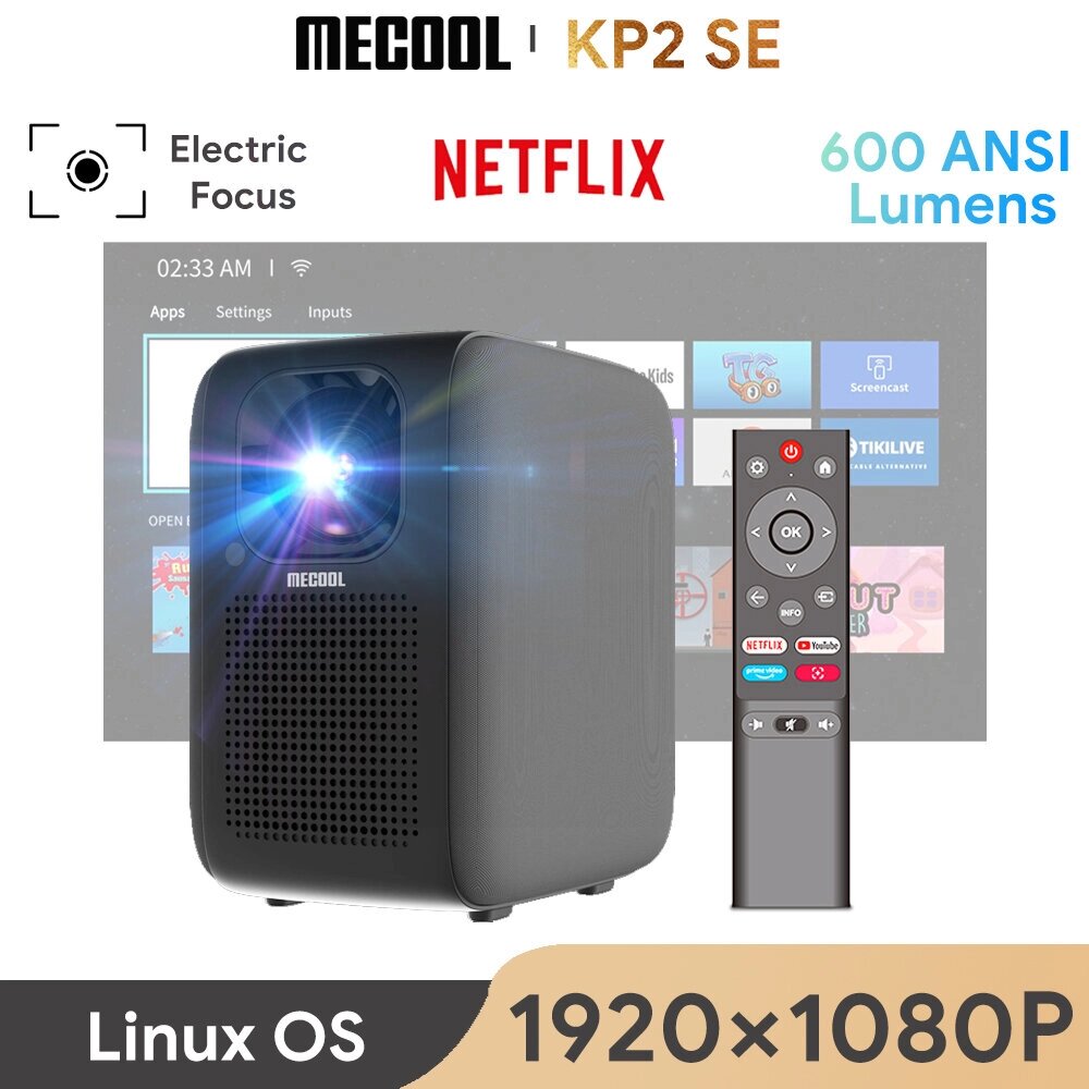 Mecool KP2 SE Проектор 1080P Сертифицированная ОС Linux 600ANSI Lumens 5G WIFI Электрический фокус Домашний кинотеатр - преимущества