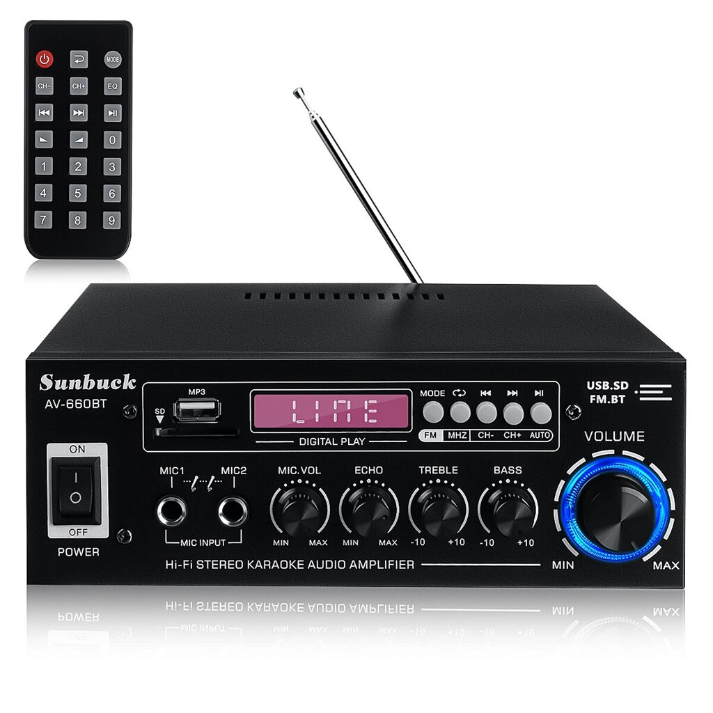 Sunbuck AV-660BT 2000W bluetooth 5.0 Аудиоусилитель EQ Stereo AMP Car Home 2CH AUX USB FM Radio - описание