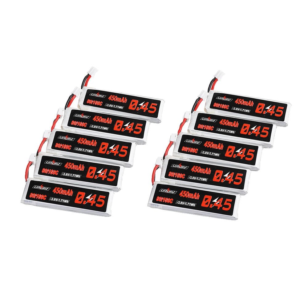 10Pcs URUAV 3.8V 450mAh 80C / 160C 1S Lipo Батарея PH2.0 Штекер для EMAX Tinyhawk II 75 мм Tiny7 Happymodel Snapper7 - распродажа