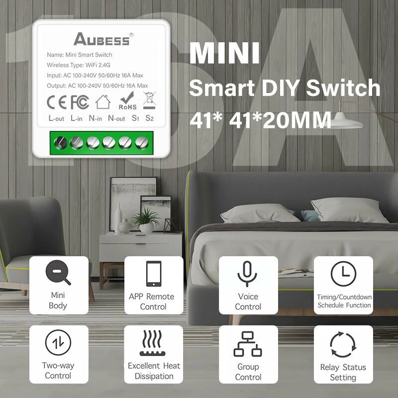 Wi-Fi Mini Smart Switch Wi-Fi Wireless DIY Выключатели света 16A Управление умным домом с Tuya Smart Life Alexa Google H - Bangg