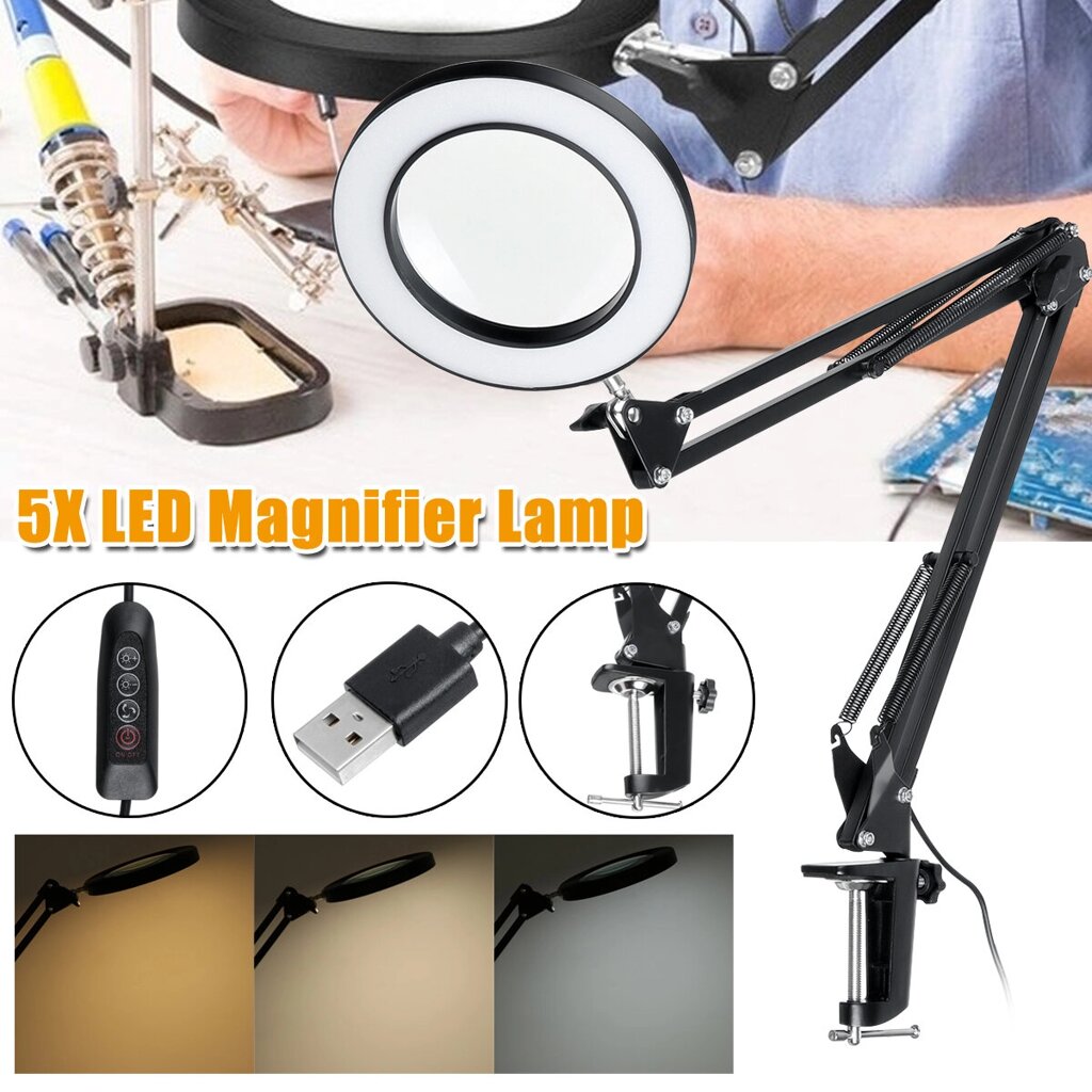 5X Magnifying Lamp Clamp Mount LED Magnifier Lamp Manicure Tattoo Beauty Light - наличие