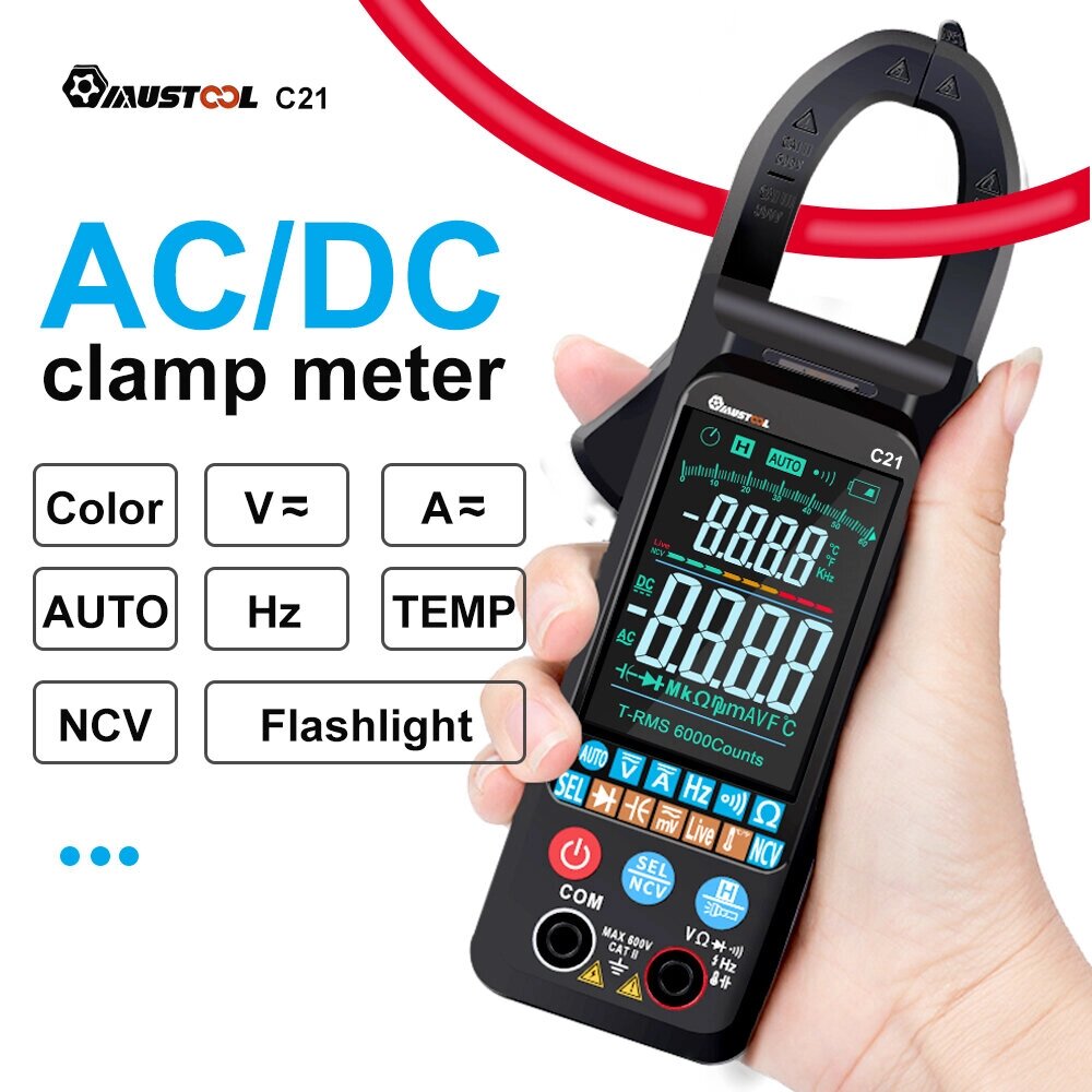 MUSTOOL C21 AC/DC Current Voltage Digital Clamp Meter Large Color Screen NCV 6000 Counts True RMS Automatic Measurement - описание