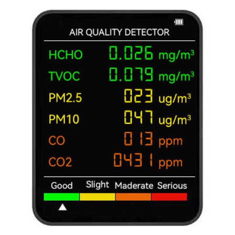 6 в 1 PM2.5 PM10 HCHO TVOC CO CO2 Монитор Многофункциональный тестер качества воздуха для домашнего офиса отеля - характеристики