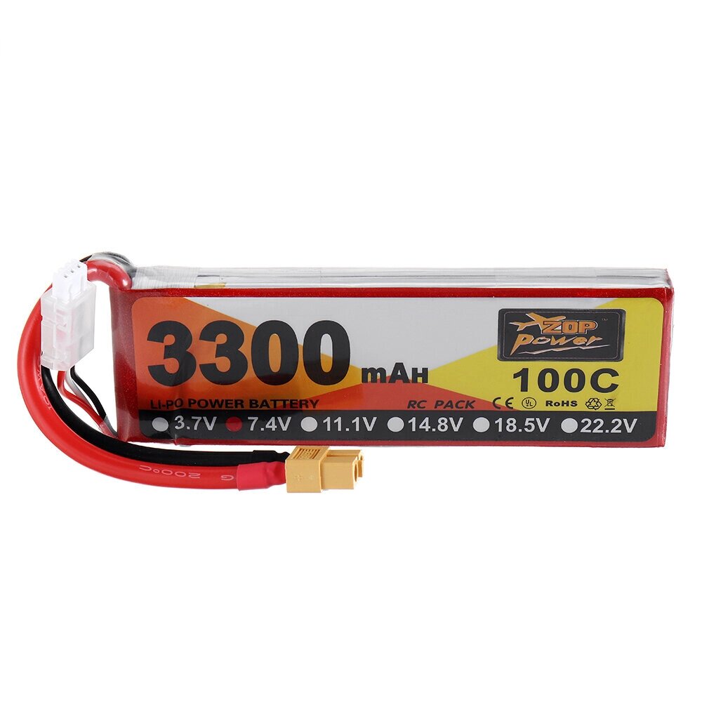 ZOP Power 7.4V 3300mAh 100C 2S Lipo Батарея XT60 Разъем для RC Racing Дрон - розница