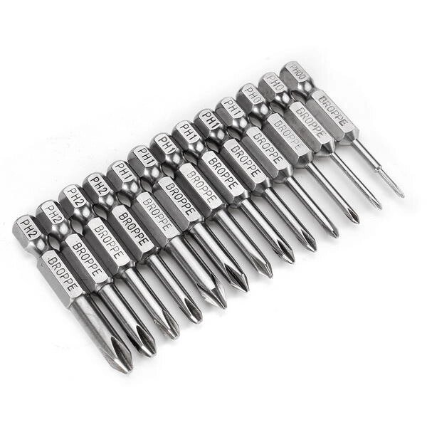 Broppe 13pcs 50mm Magnetic Long Hex Shank Cross Head Screwdriver Bits - описание