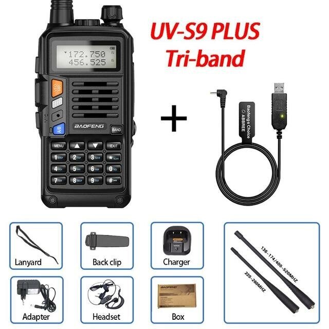 Bao. Feng UV-S9 Plus Walkie Talkie Трехдиапазонный 10 Вт Мощный 10 Вт CB Радио Приемопередатчик VHF UHF 10 Вт дальность де - заказать